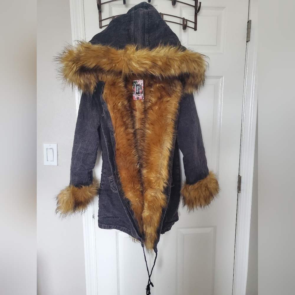 Coat Winter Jacket Hooded Parka Fur Lined Warm New